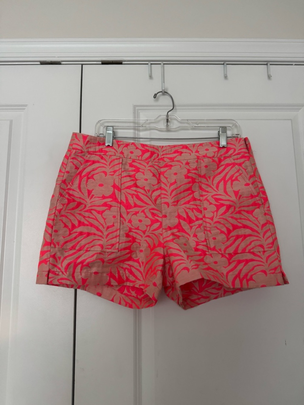 Women’s J. Crew Neon Pink Floral High-Waist Shorts size 8